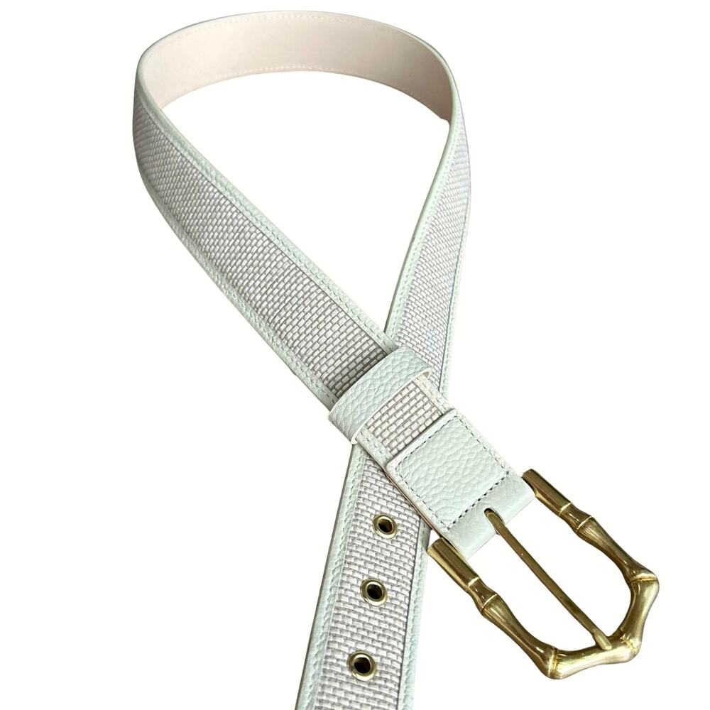 J.McLaughlin Jayla Grasscloth White Leather Raffia Belt Gold Bamboo Buckle M - Picture 5 of 15